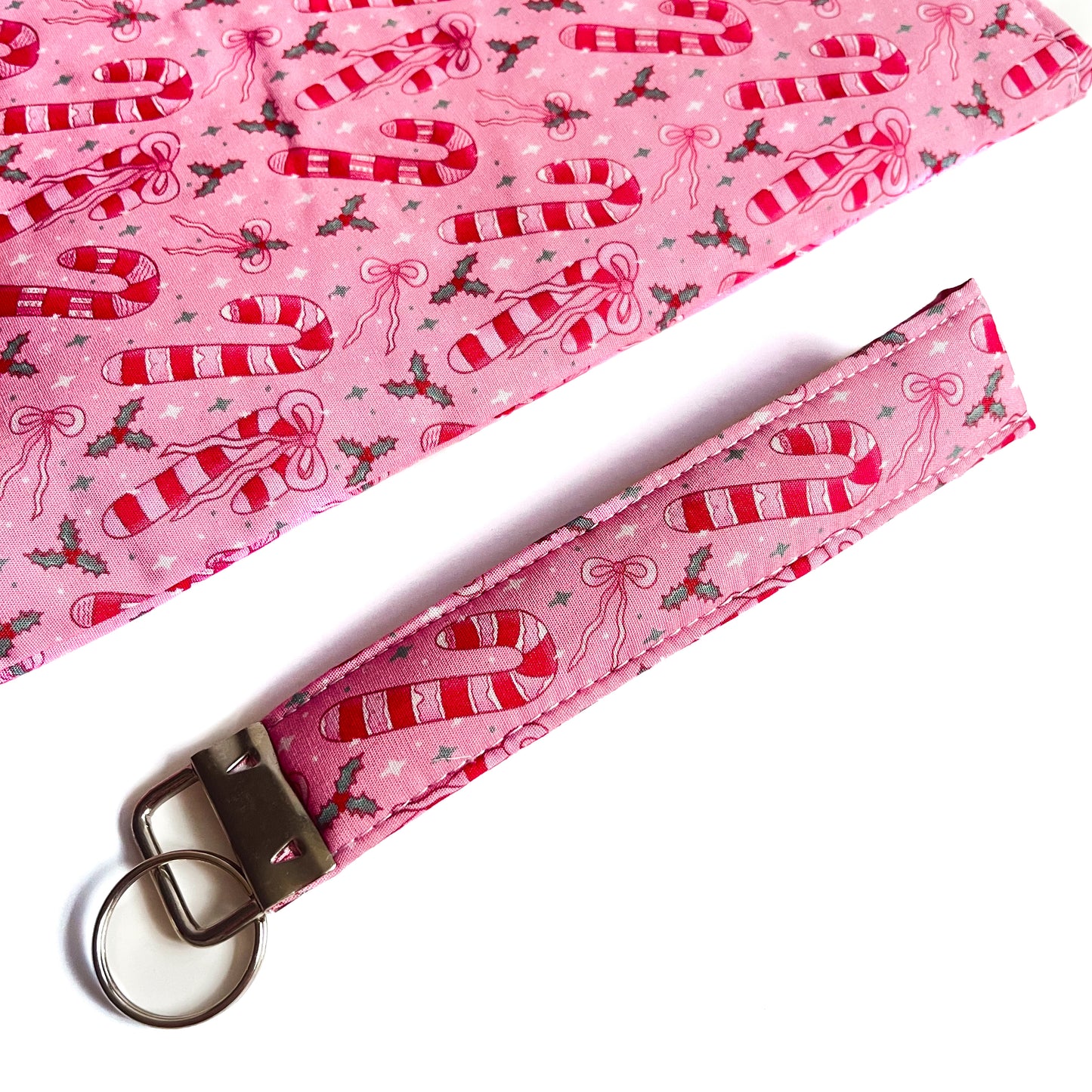 Pink Candy Cane Keychain Wristlet