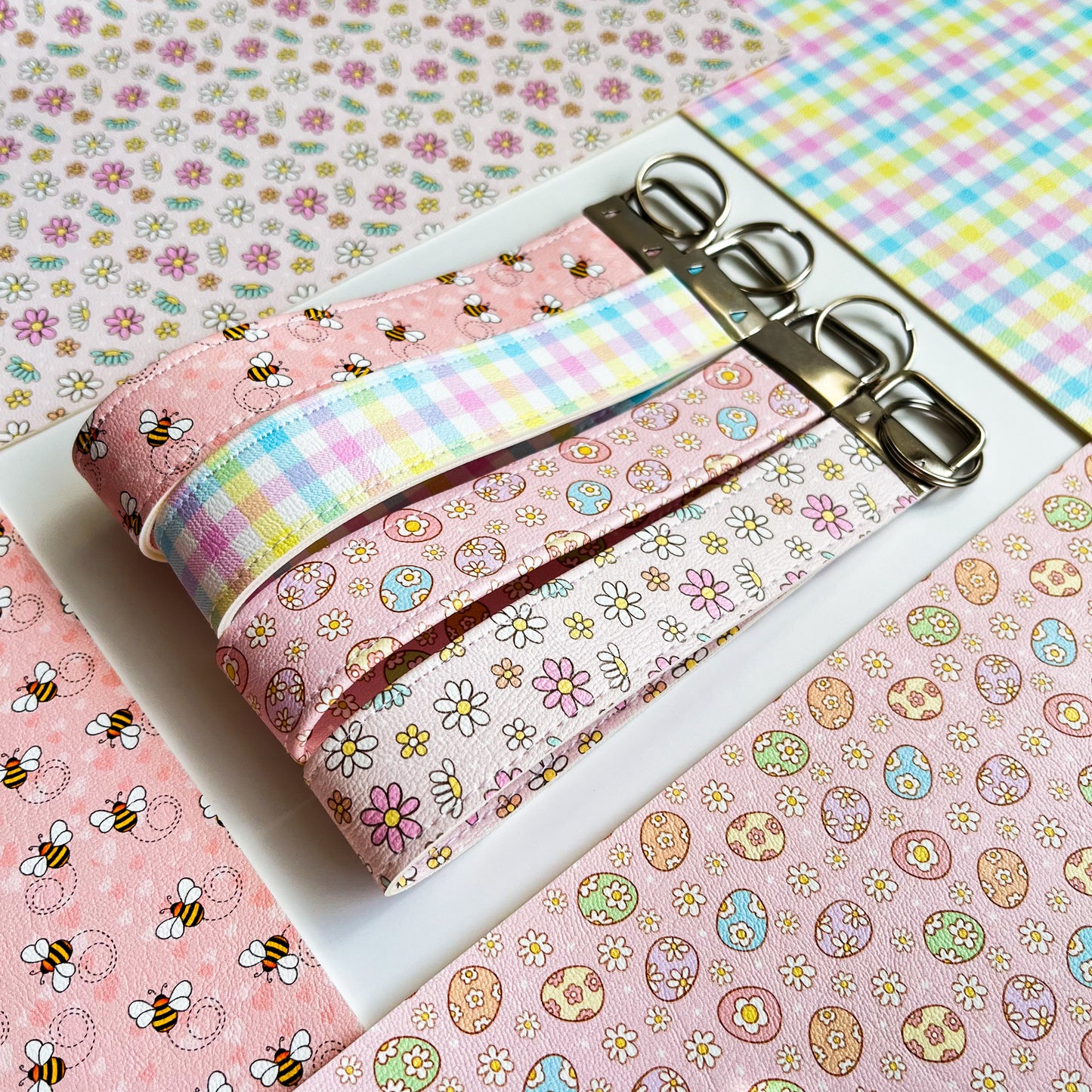 Spring Faux Leather Keychain Wristlets
