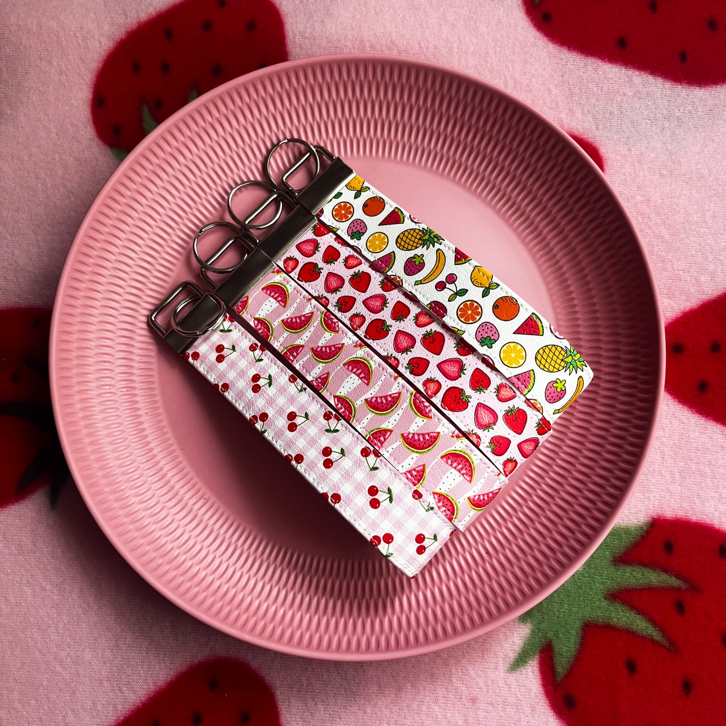 Summer Fruits Faux Leather Keychain Wristlets