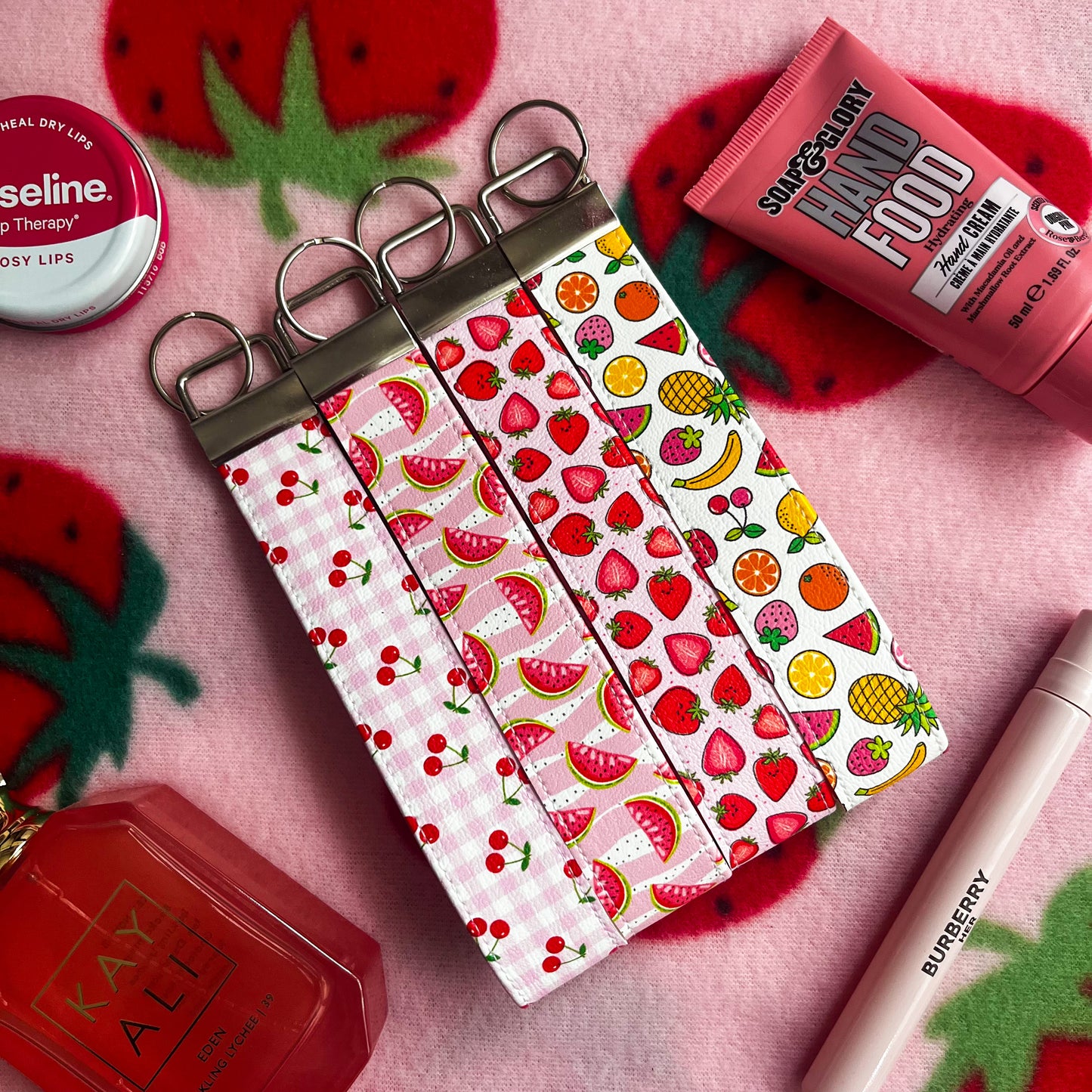 Summer Fruits Faux Leather Keychain Wristlets