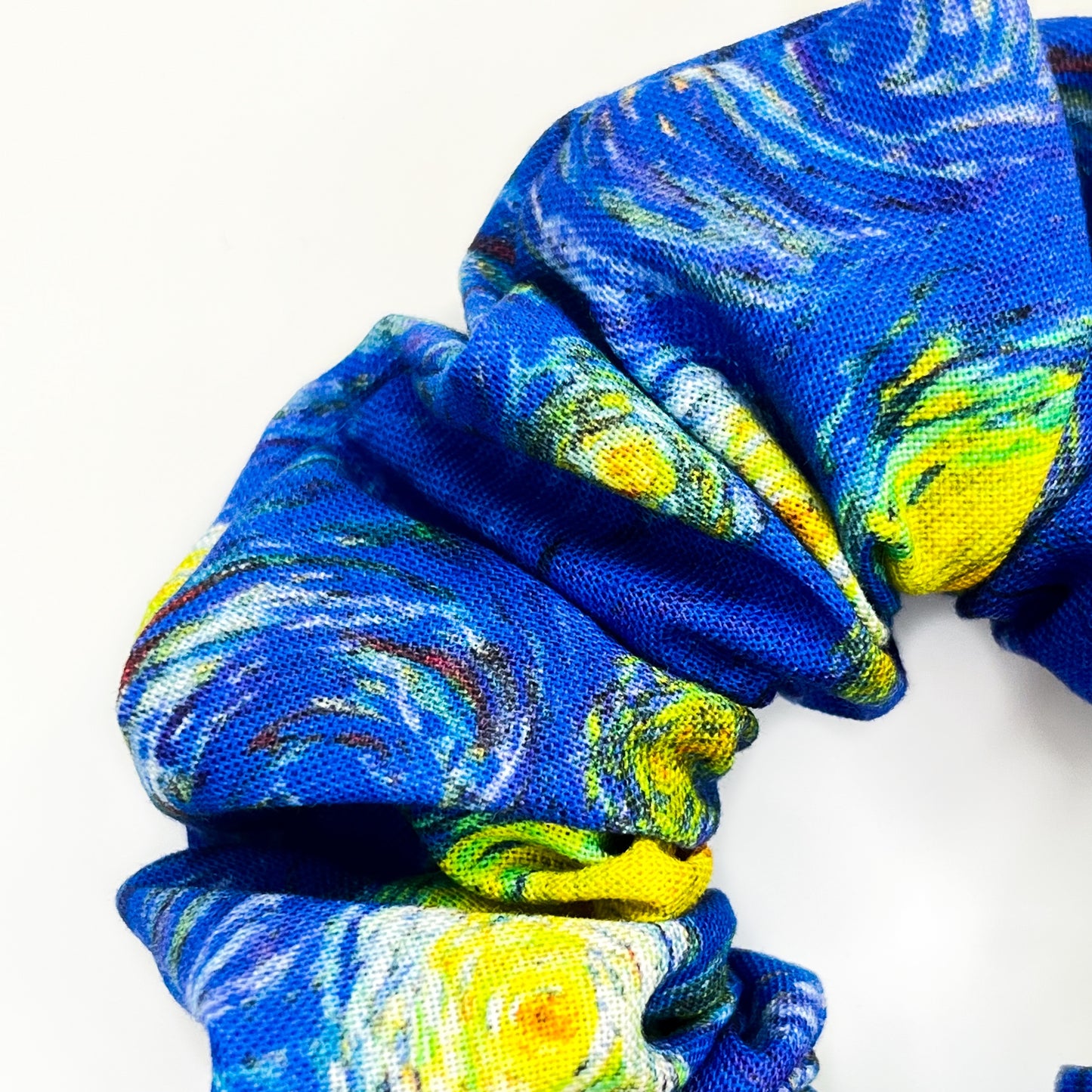 Starry night scrunchie close up.