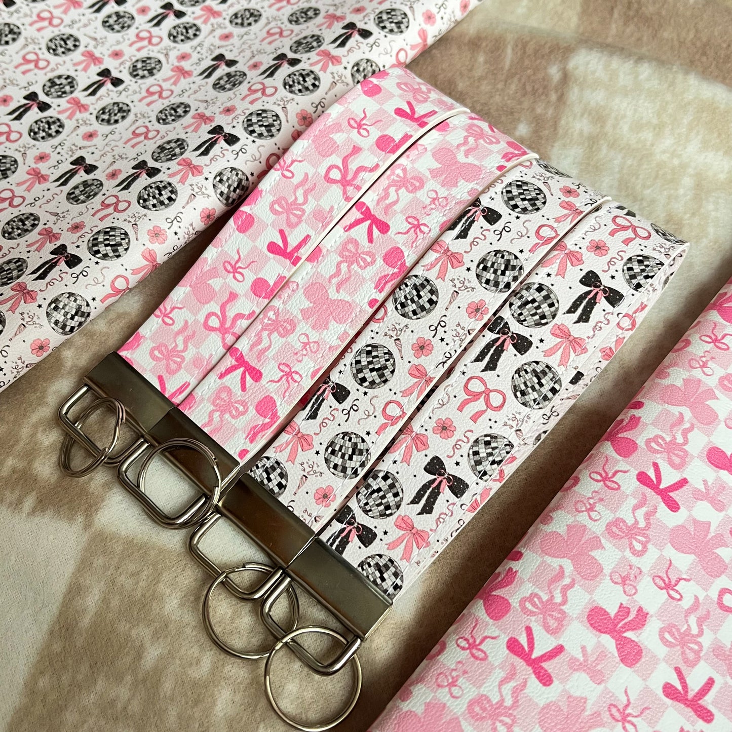 New Year Bows Faux Leather Keychain Wristlets