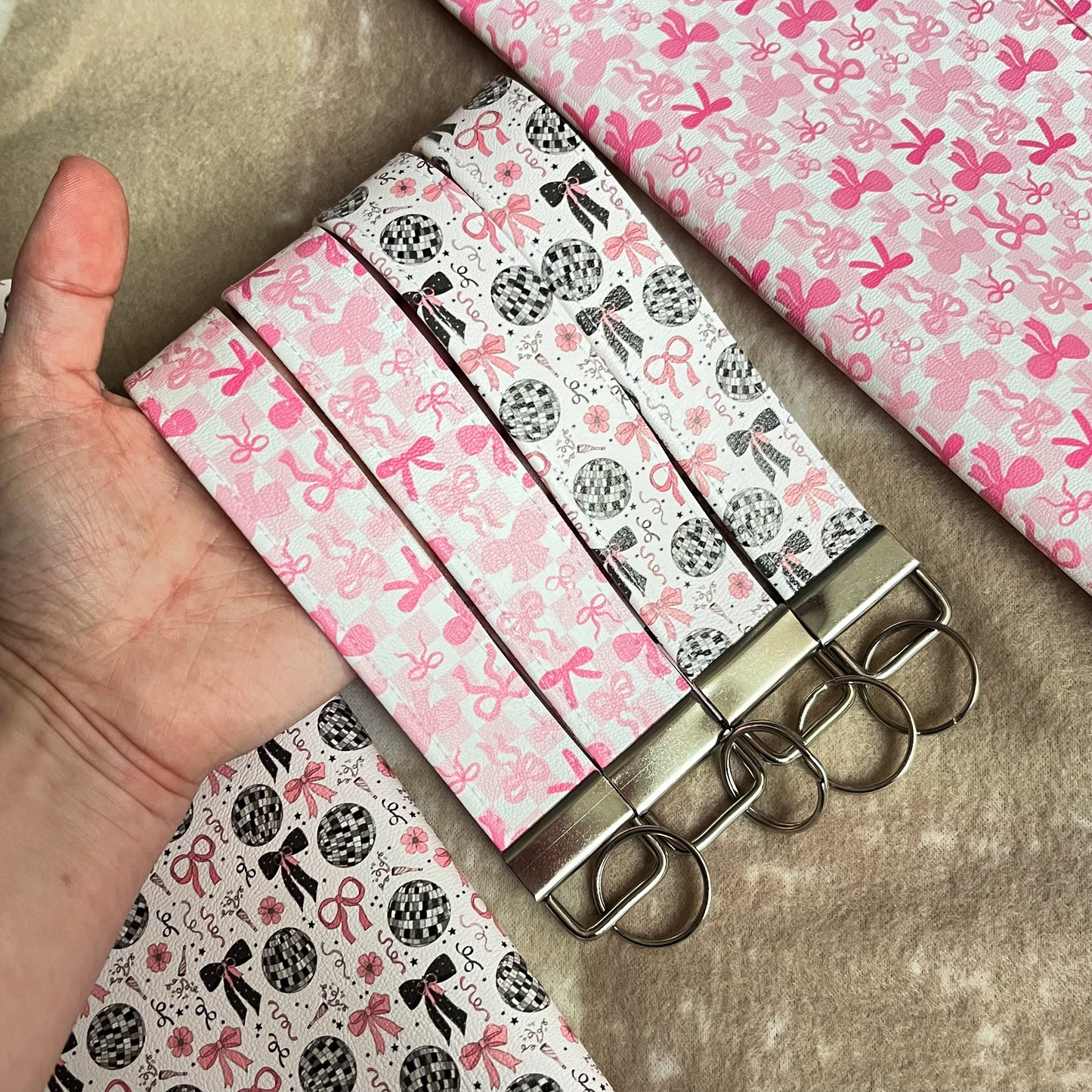 New Year Bows Faux Leather Keychain Wristlets