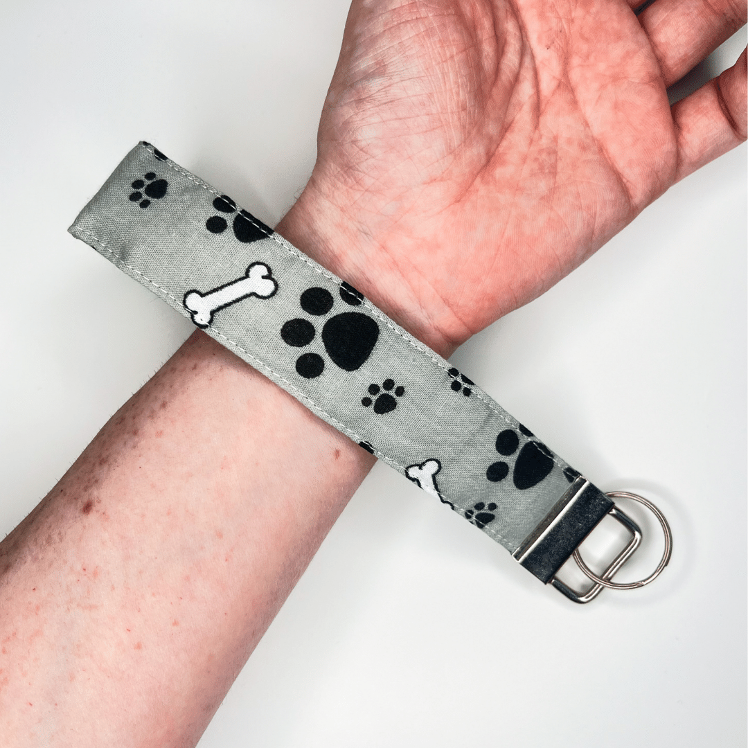 Paw print keychain wristlets.